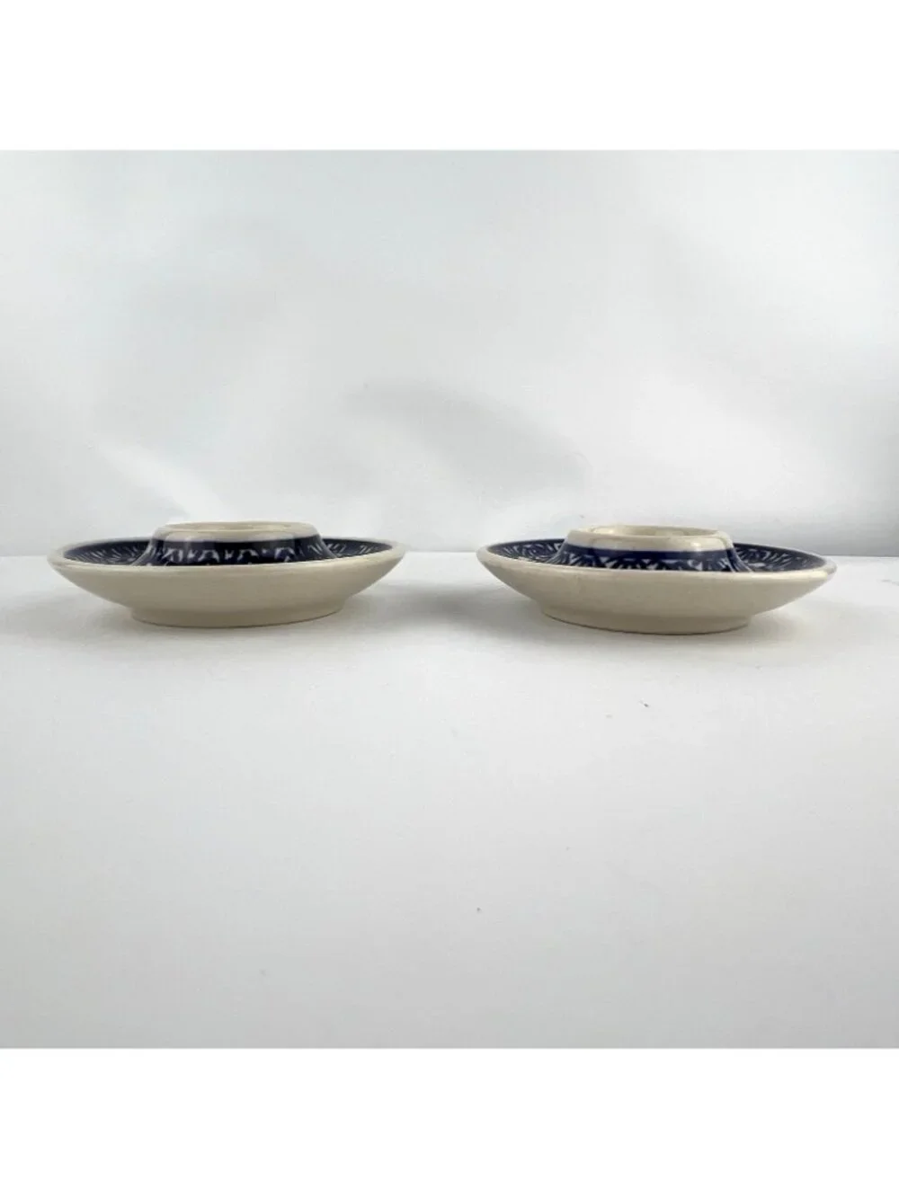 Polish Pottery Set of 2 Soft Egg Cup Holder Plates Boleslawiec Blue and White